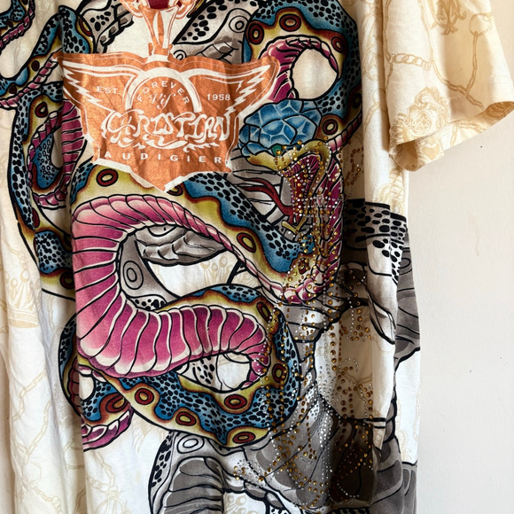 RARE Vintage Y2K Christian Audigier Shirt Mens XXL Snake Print Chain - Picture 6 of 16